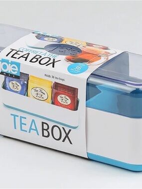 Joie Tea Box White and Blue Accent it holds 36 tea bags.